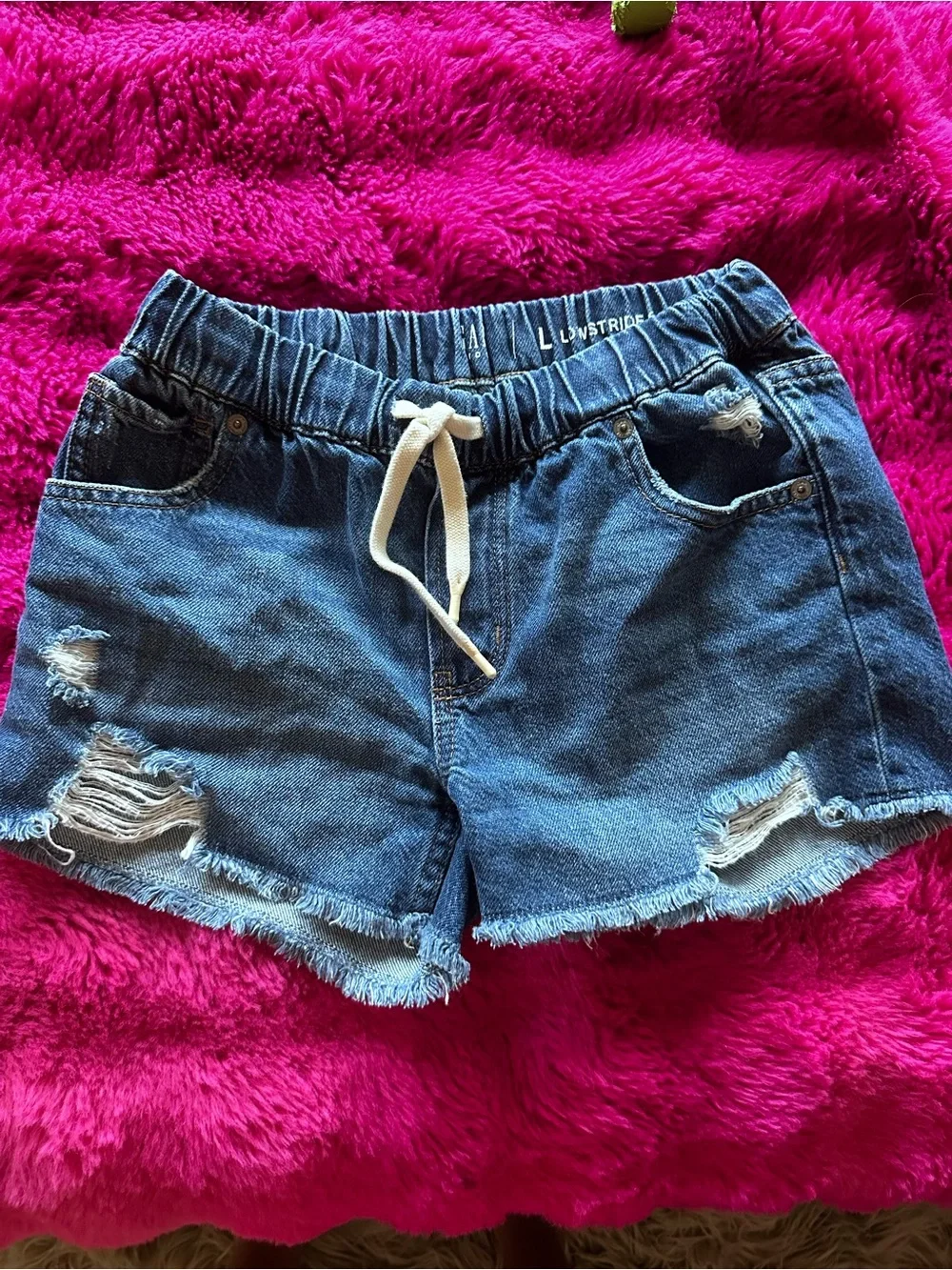 GAP Distressed Denim Drawstring Shorts - Blue
